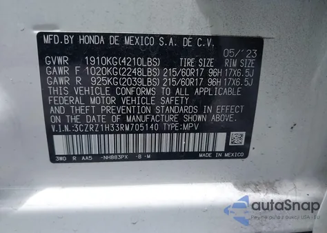 2024 Honda Hr-V 2Wd Lx из США, поврежденный, VIN 3CZRZ1H33RM705140
